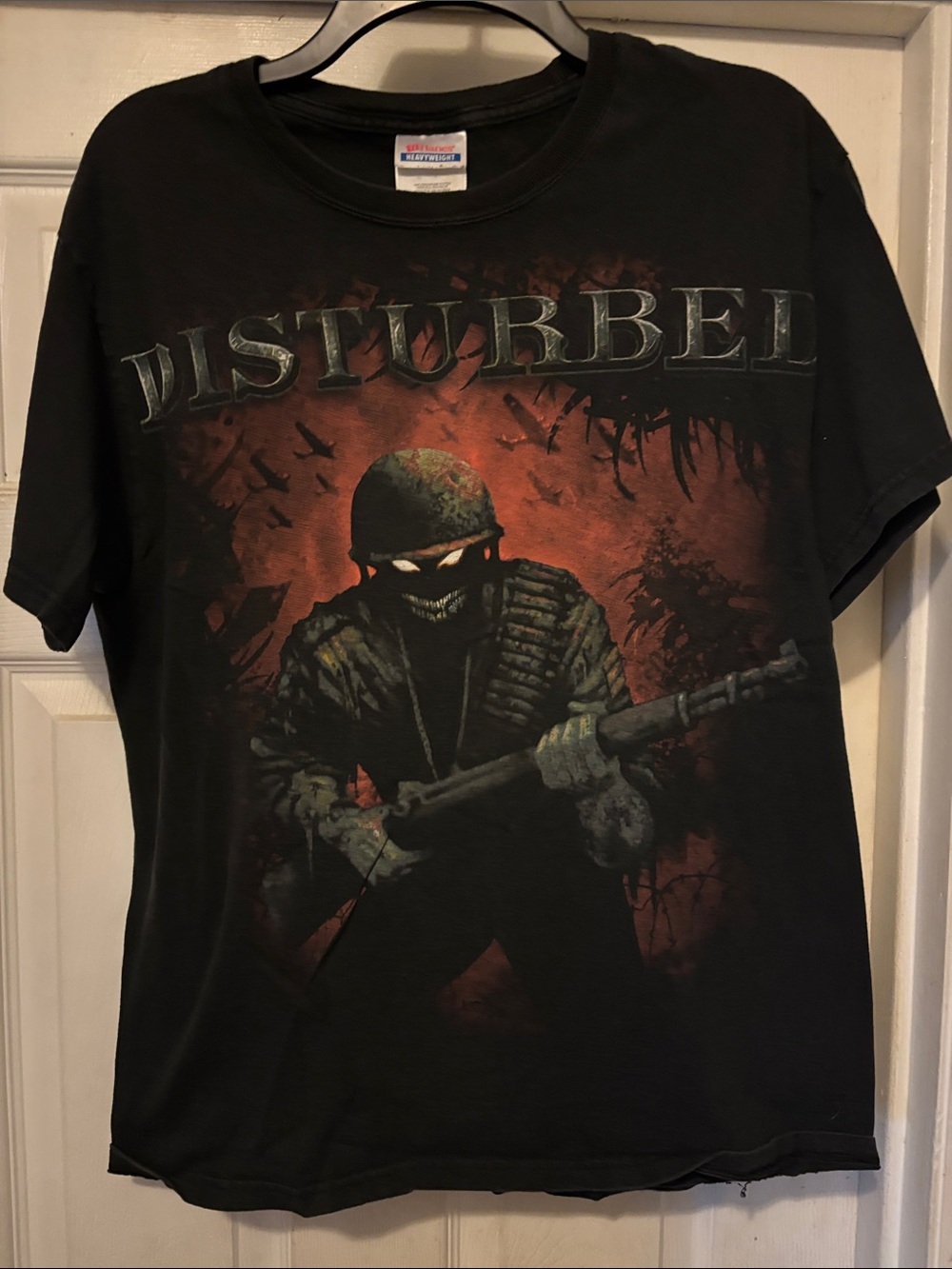 Hanes Black Disturbed Graphic Tee with Red Accent Size Medium